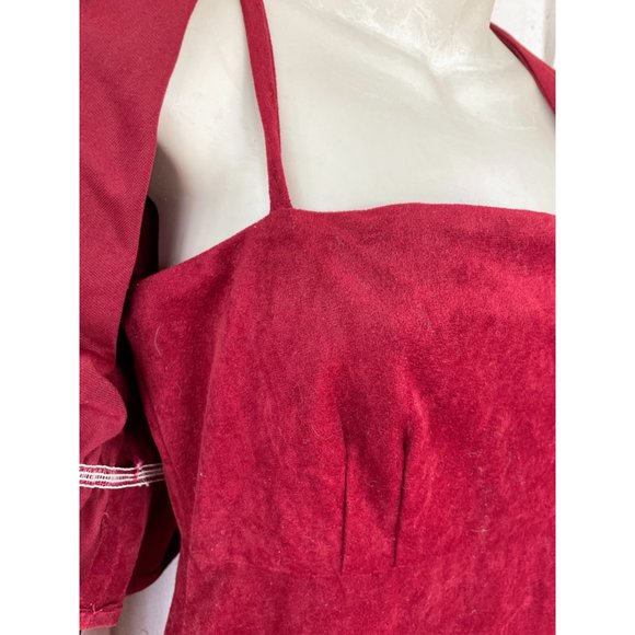 Vintage 1970s Burgundy red Maxi Dress with jacket Faux suede look - Picture 6 of 11